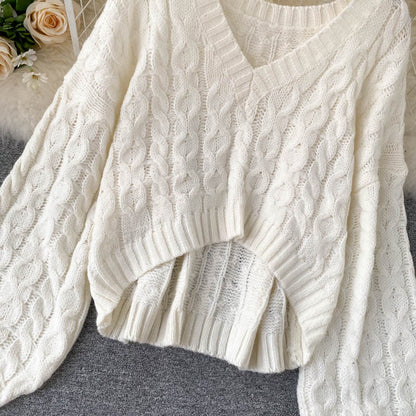 Vintage twist knit top v neckline long sweater  024