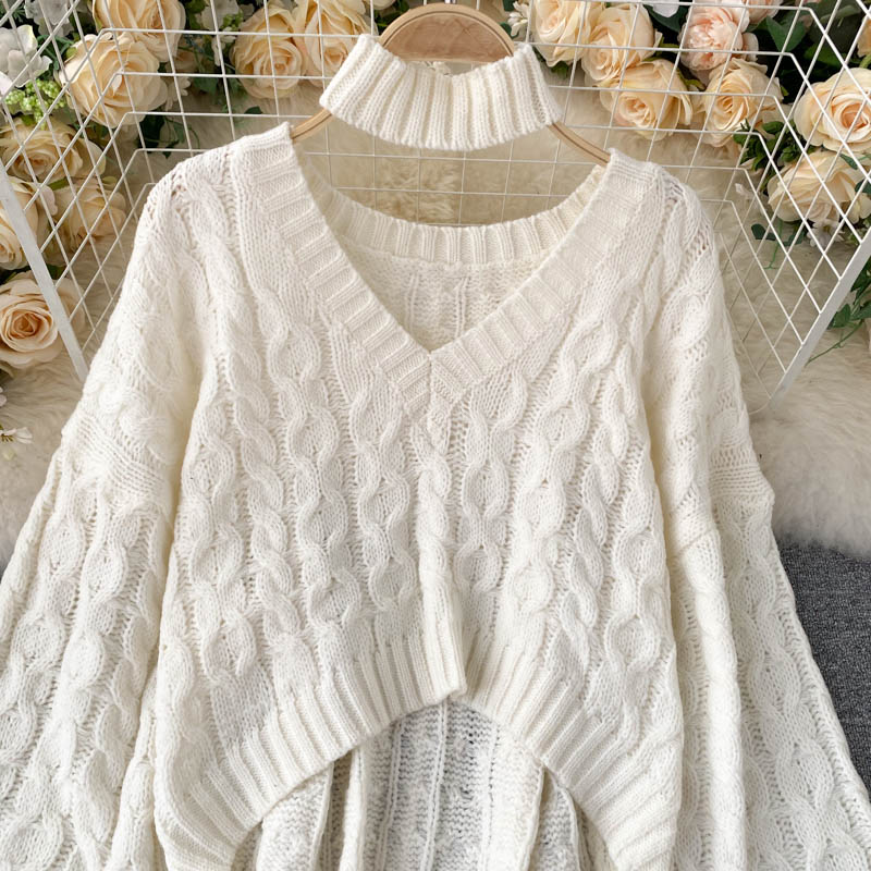Vintage twist knit top v neckline long sweater  024