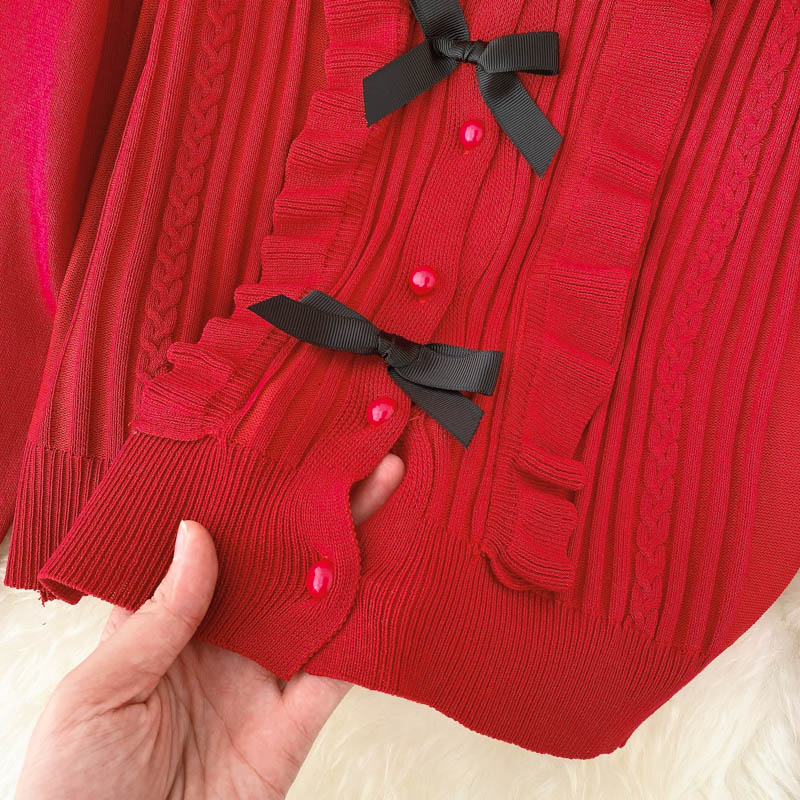 Lovely bow-knot long-sleeved cardigan sweater  010