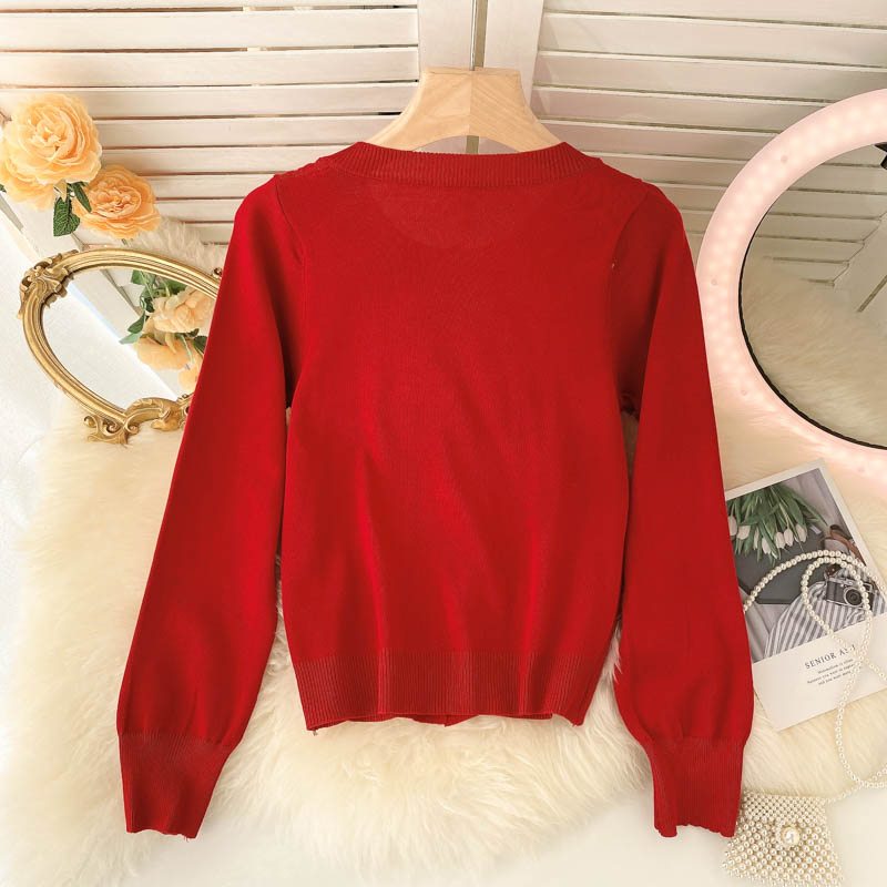 Lovely bow-knot long-sleeved cardigan sweater  010