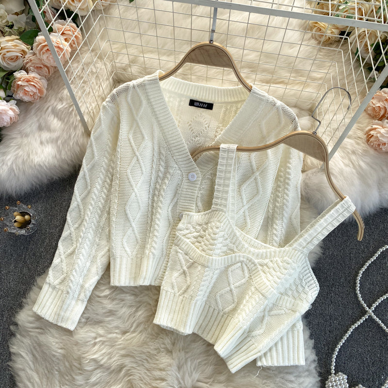 Fashionable knitted cardigan two-piece sweater 023