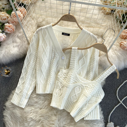 Fashionable knitted cardigan two-piece sweater 023