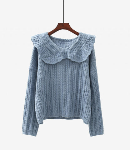 Cute long-sleeved lapel sweater 001