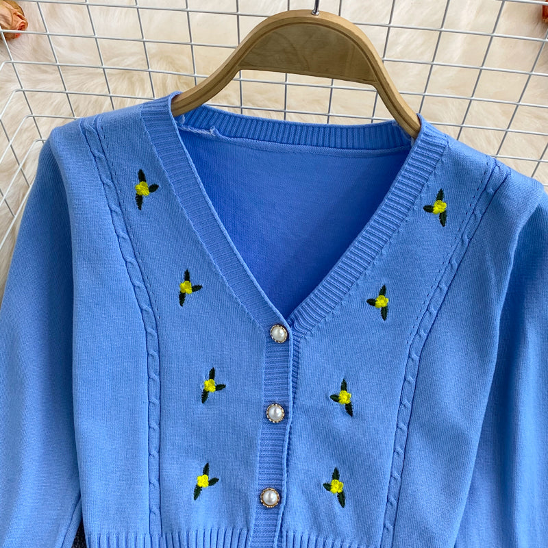 Cute cardigan long sleeve short sweater 002