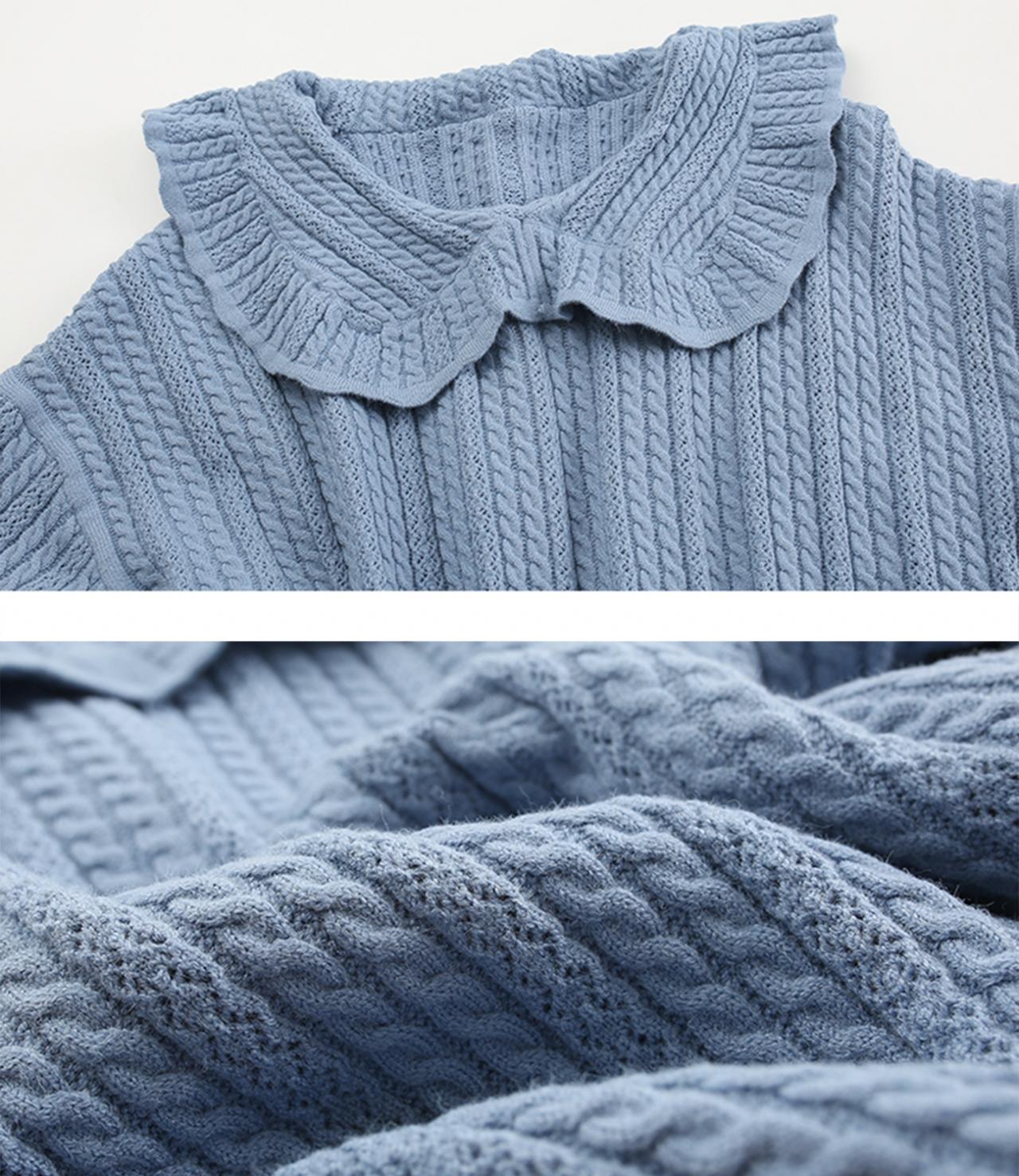 Cute long-sleeved lapel sweater 001