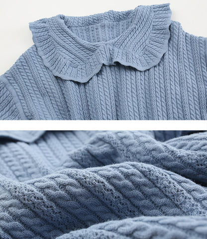 Cute long-sleeved lapel sweater 001