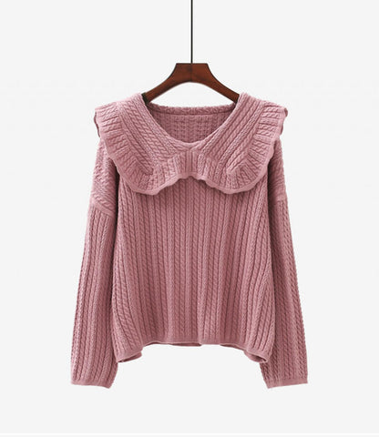 Cute long-sleeved lapel sweater 001