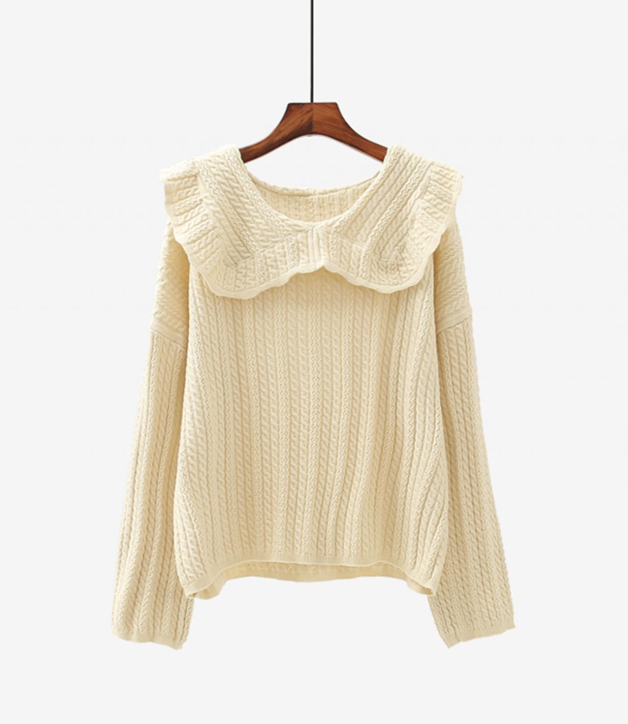 Cute long-sleeved lapel sweater 001