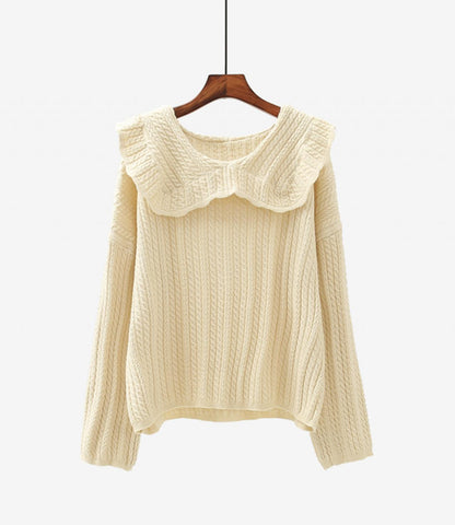 Cute long-sleeved lapel sweater 001