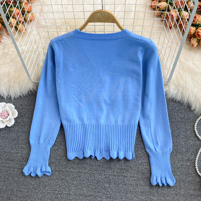 Cute cardigan long sleeve short sweater 002
