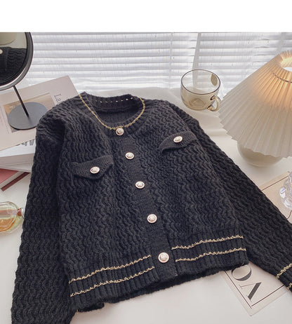 Minority design retro lazy round neck pearl button top  5893