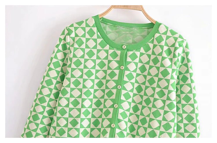 Sweet slim diamond jacquard knit cardigan coat  7261