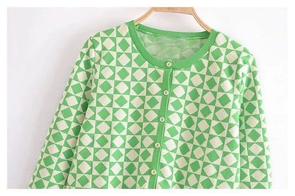 Sweet slim diamond jacquard knit cardigan coat  7261