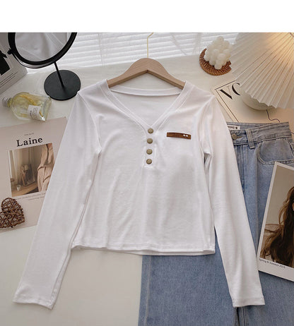 Design sense niche slim V-neck short knit top  6666