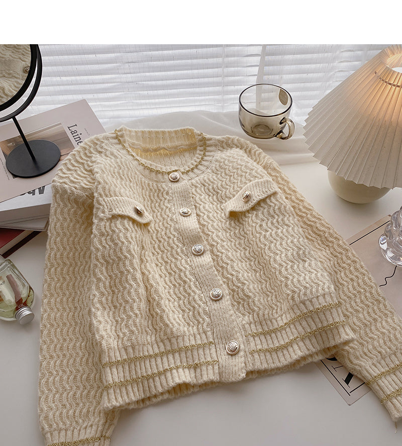 Minority design retro lazy round neck pearl button top  5893