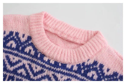 Versatile Korean jacquard loose knit sweater  7411