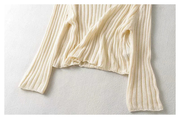 Sweet and versatile loose V-neck linen sweater  7397