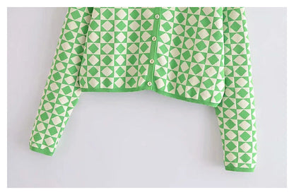 Sweet slim diamond jacquard knit cardigan coat  7261