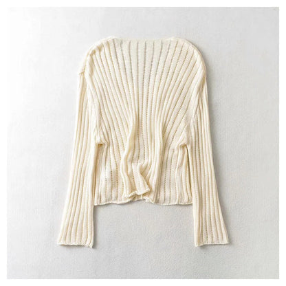 Sweet and versatile loose V-neck linen sweater  7397