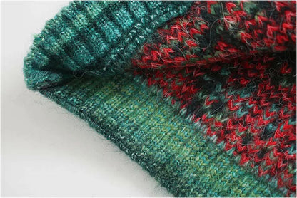 Sweater coat women's cardigan square neck Vintage contrast jacquard long sleeve knitting  7159