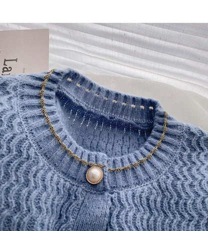 Minority design retro lazy round neck pearl button top  5893