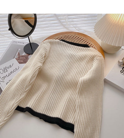 New Korean color blocking long sleeve top  5895