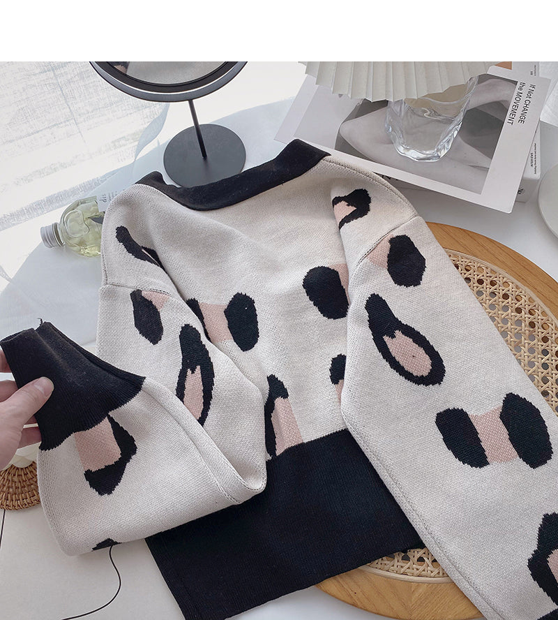 Korean minority design fashion retro printed long sleeve short top  6539