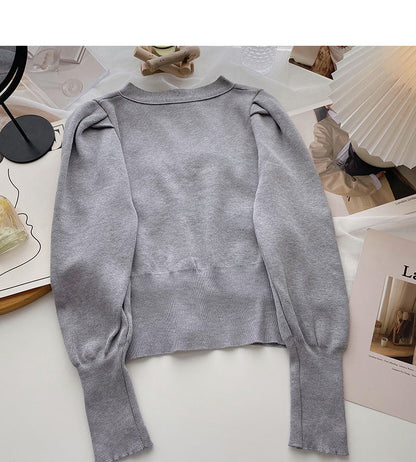 Vintage bow V-Neck Sweater slim long sleeve top  6688