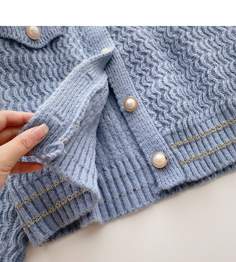 Minority design retro lazy round neck pearl button top  5893