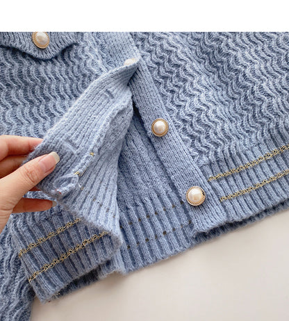 Minority design retro lazy round neck pearl button top  5893