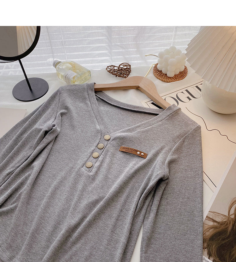 Design sense niche slim V-neck short knit top  6666