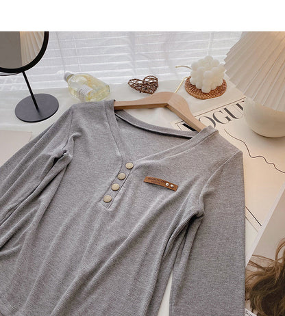 Design sense niche slim V-neck short knit top  6666