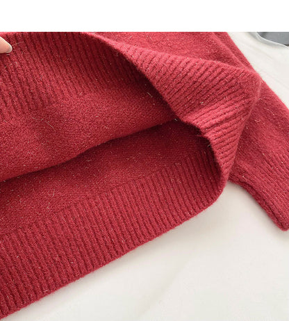 Niche design personalized V-neck bright silk long sleeve Pullover Top  6121