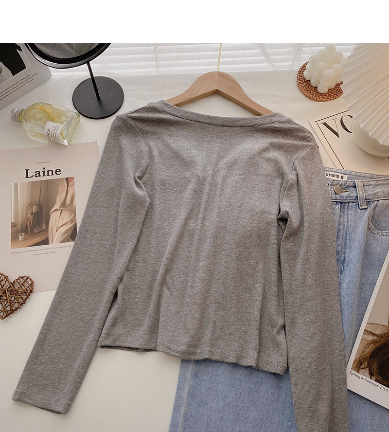 Design sense niche slim V-neck short knit top  6666