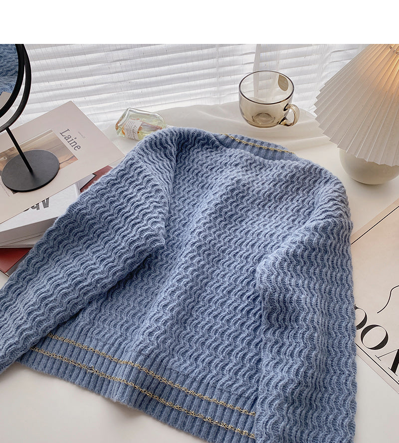 Minority design retro lazy round neck pearl button top  5893