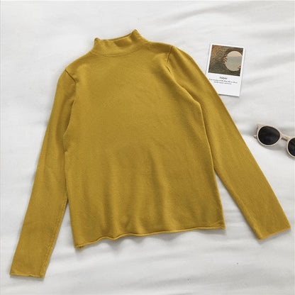 High neck sweater women's solid slim long sleeve Pullover Top  6454