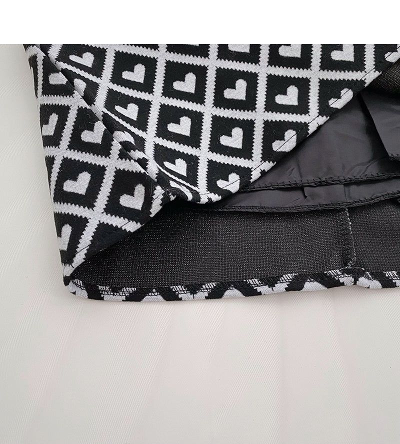 Retro personality love check color contrast slim high waist A-line skirt  5362