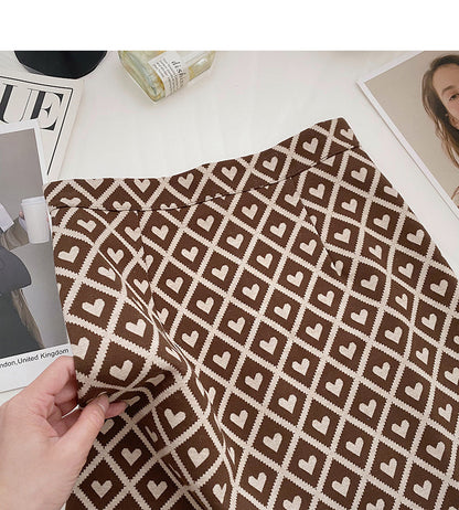 Retro personality love check color contrast slim high waist A-line skirt  5362