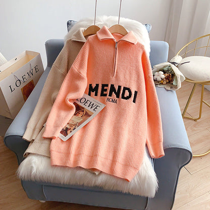 Design sense high neck zipper sweater head Lapel sweater  5195