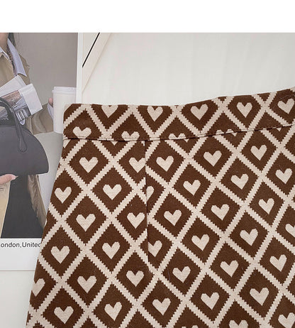 Retro personality love check color contrast slim high waist A-line skirt  5362