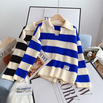 Striped loose Pullover Sweater sweater top  5115
