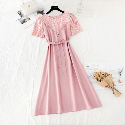 New stitched fake two piece dress women's French dress  4636