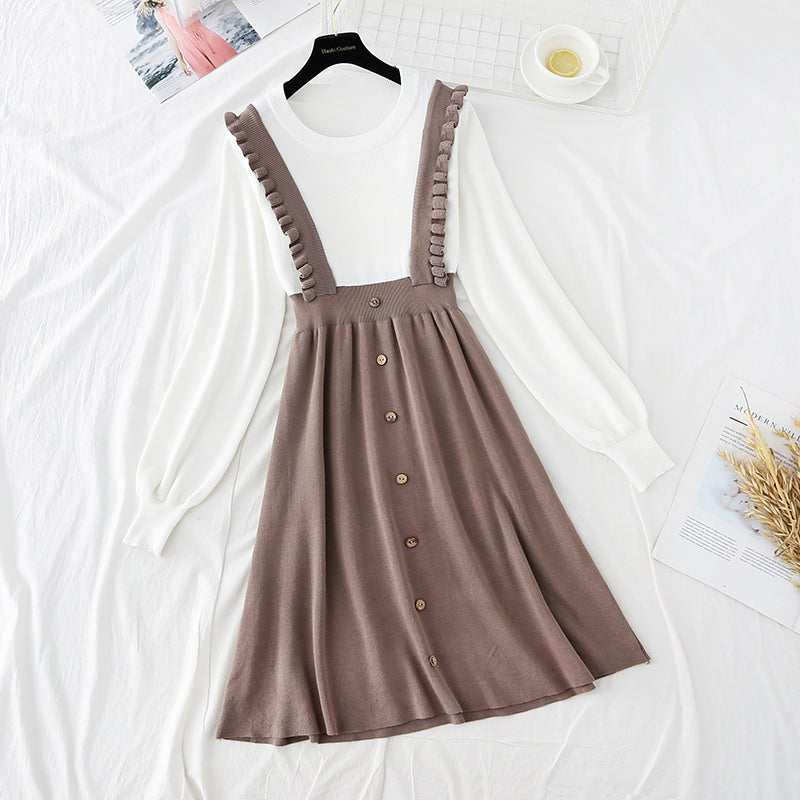 New suspender fake two pieces of small fragrance french wool dress  3904