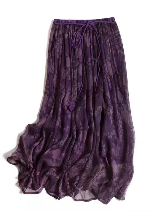 floral romantic skirt,purple silk skirt  3627