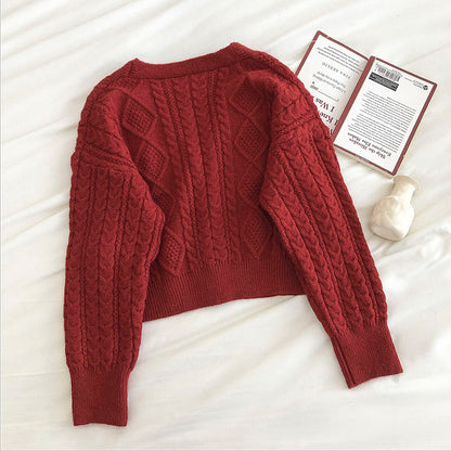 New retro fashion long sleeve loose twisted sweater cardigan 5840