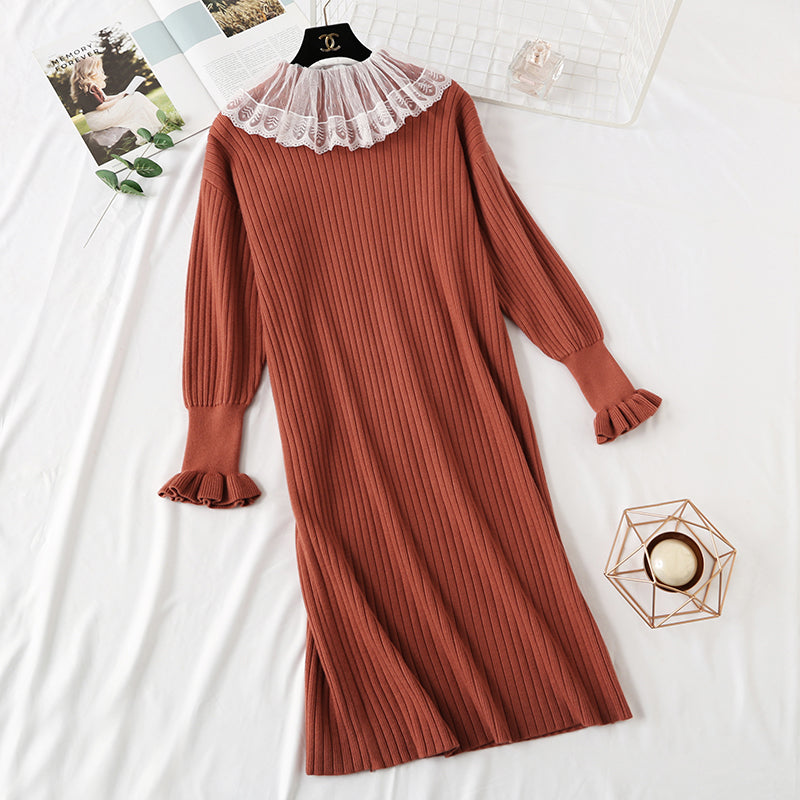French retro net red two piece suit doll collar lace dress  4471