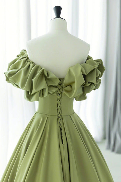 Elegant A Line Green Satin Long Prom Dresses Evening Dresses SH1677