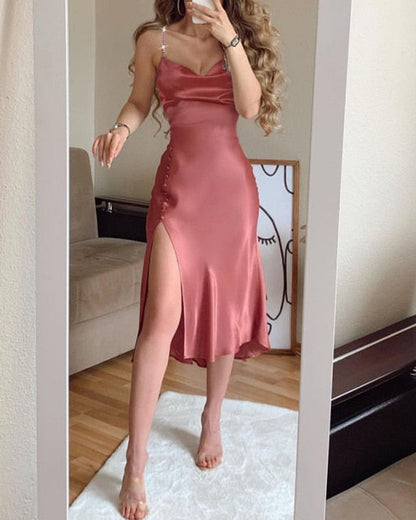 PM450,Silk Satin Prom Dresses, A-Line Sleeveless Party Dresses Simple Formal Dress With Split