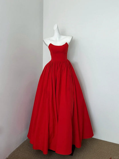 Red elegant long satin ball gown evening dress party dress gh4476