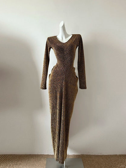 Brown Shiny Sexy Fashion Elegant Long Sleeve Long Sequin Exquisite Beaded Ball Gown Evening Gown Party Dress Prom Gown gh4040